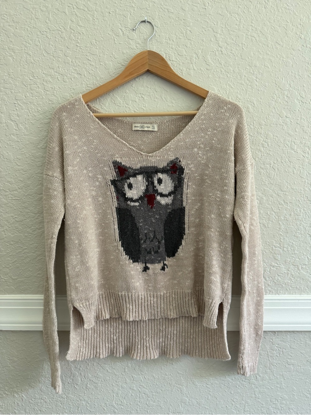 Abercrombie & Fitch Owl Sweater Size M/L Lightweight Knit V-Neck